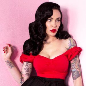 Vixen by Micheline Pitt Red Powder Puff Top Sz S